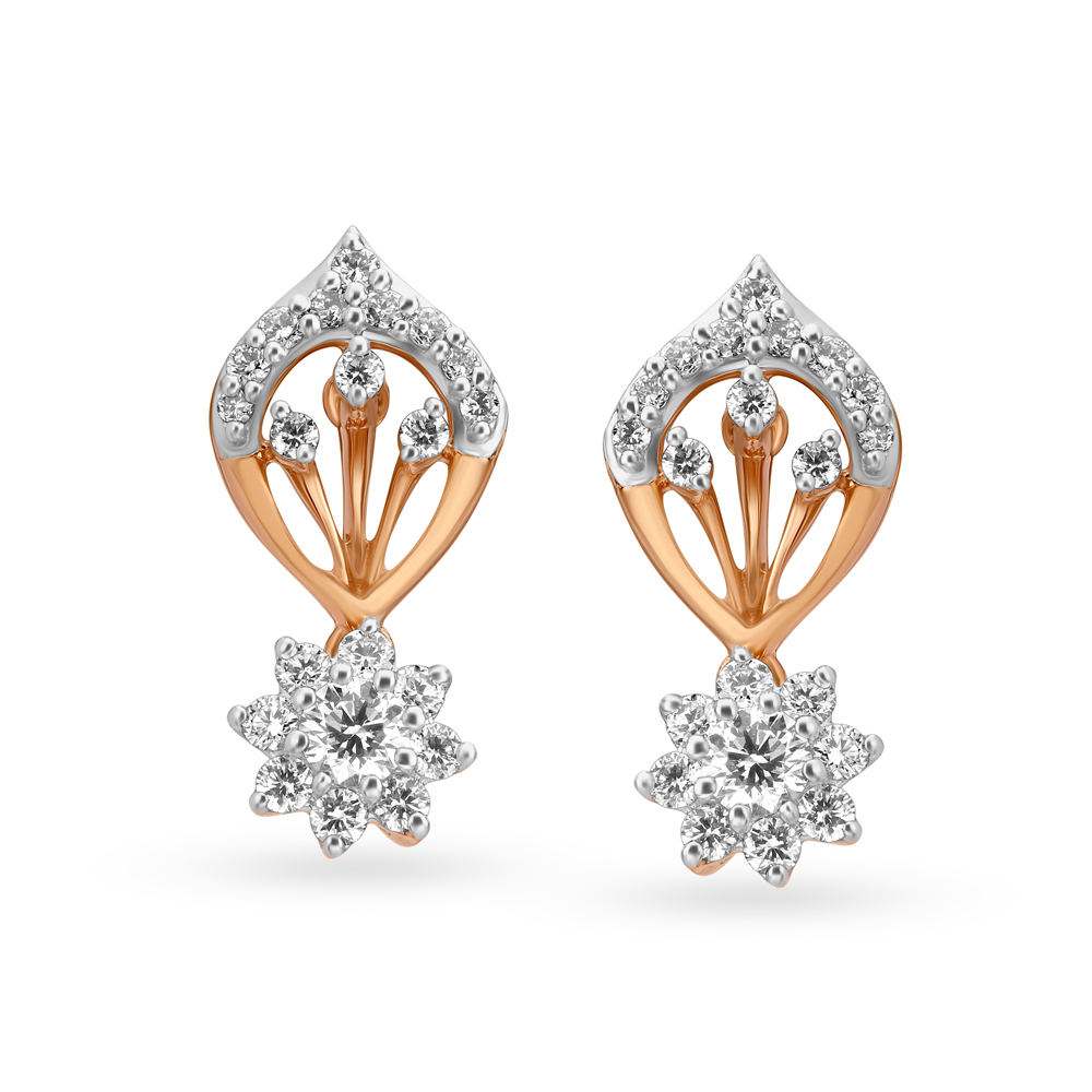 Enticing Floral Rose Gold And Diamond Drop Earrings