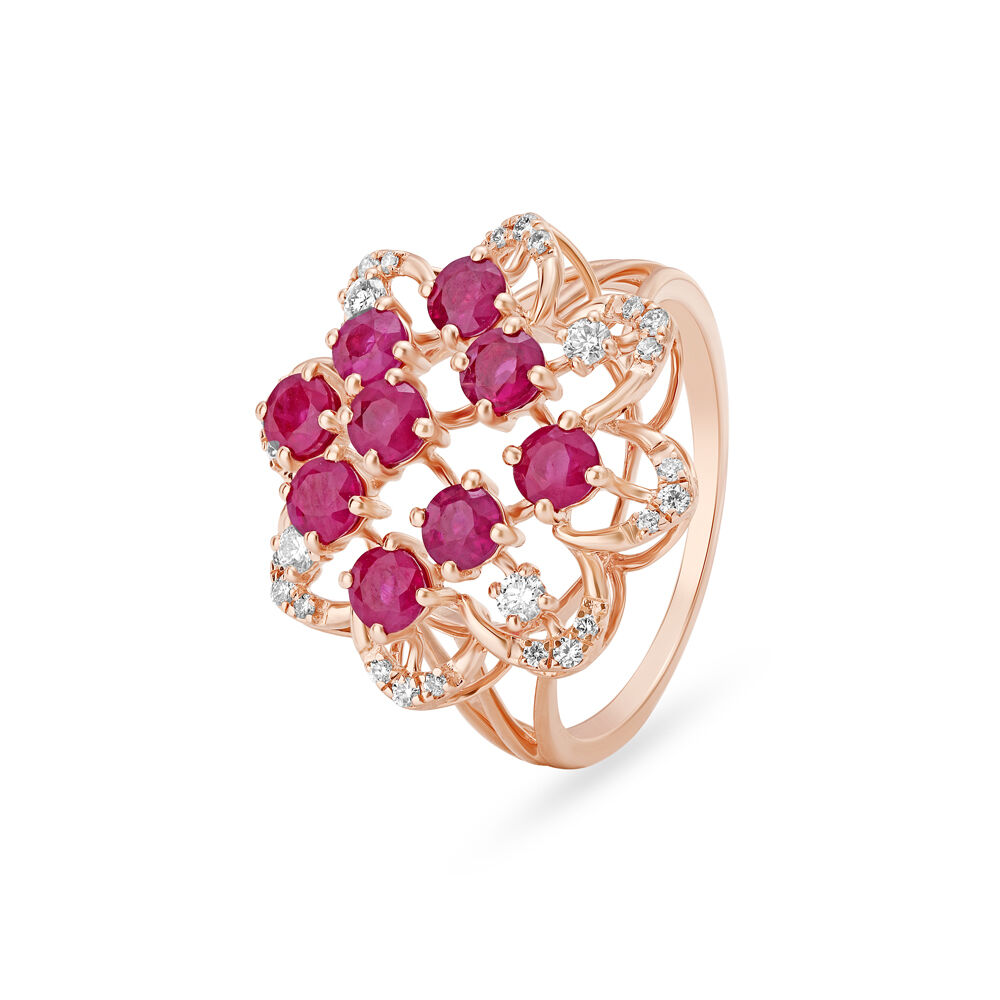 Dainty Floral Ruby Gold Finger Ring