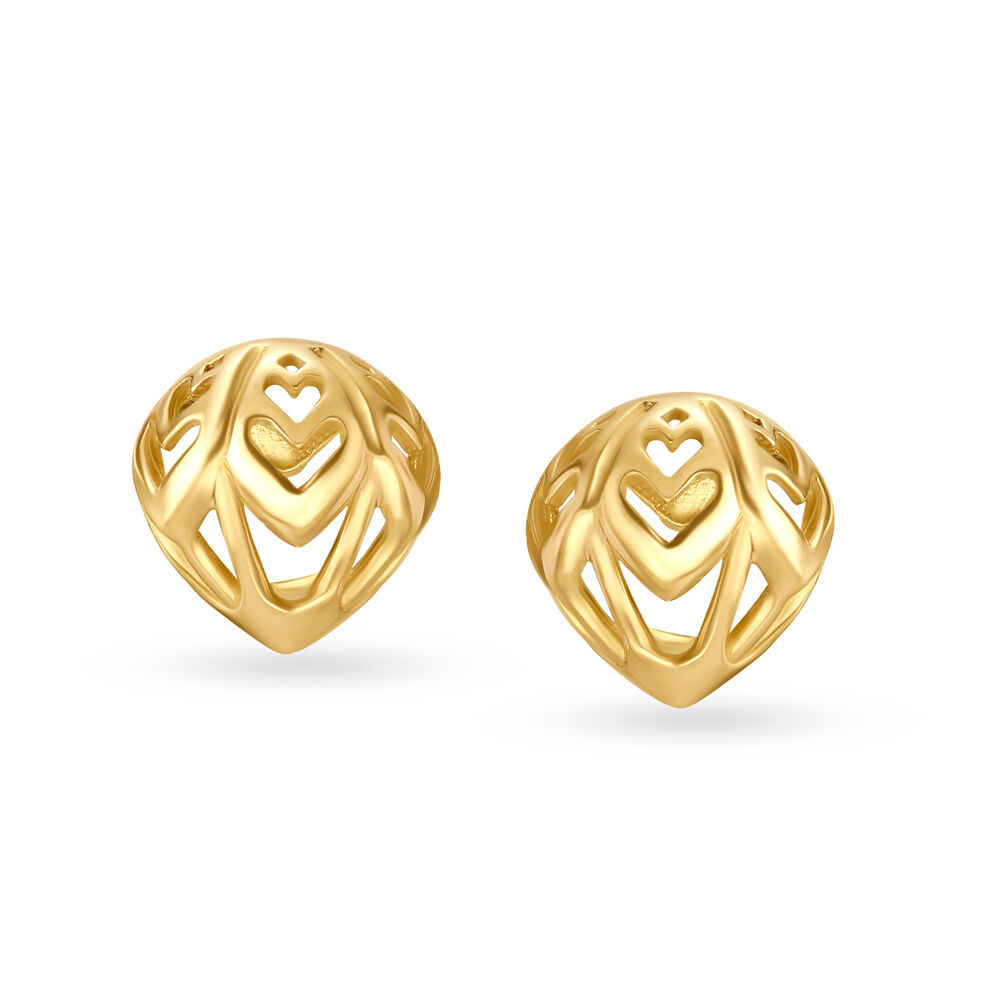 Colormerchants - 14K Yellow Gold Diamond Open Heart Stud Earrings