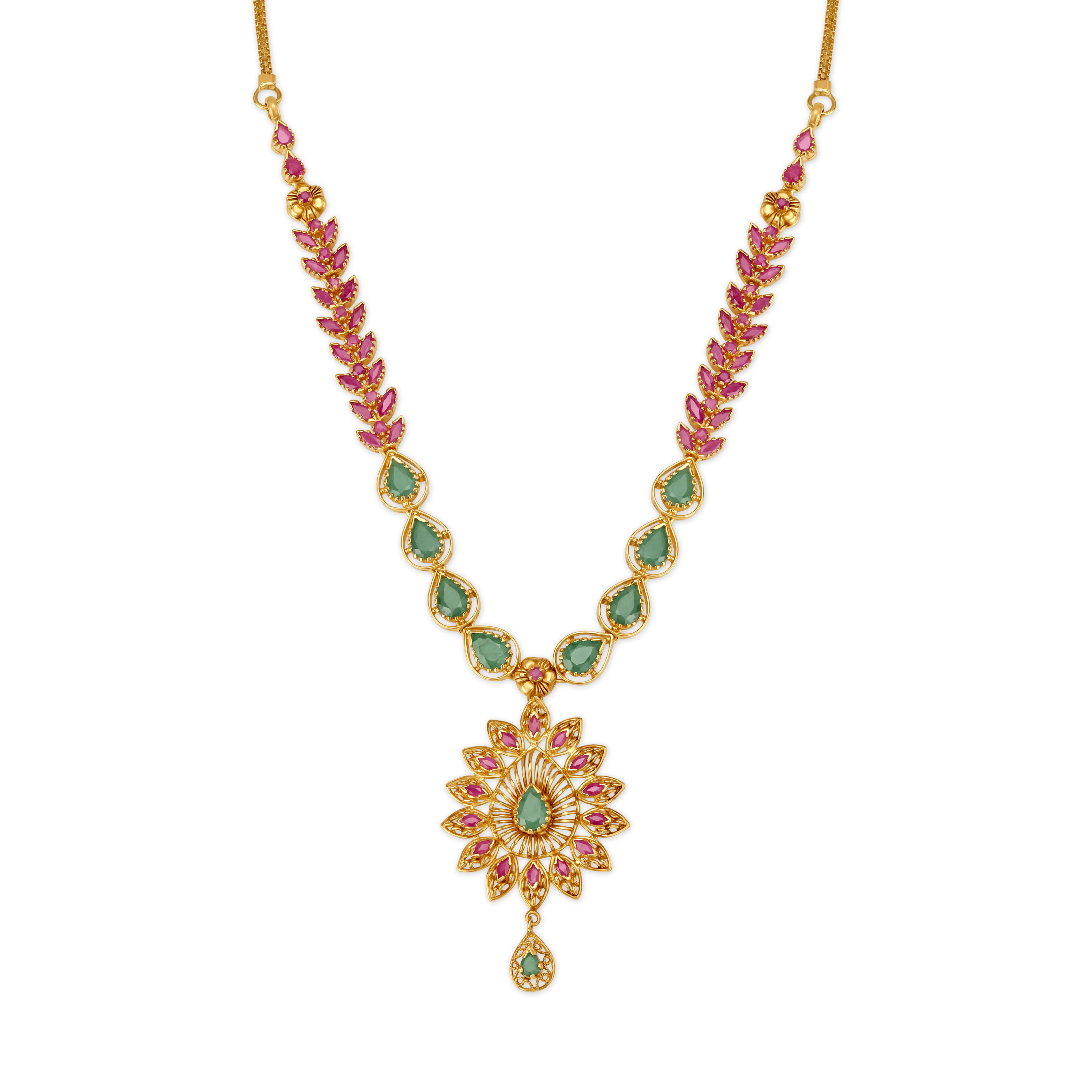 Tanishq ruby sale and emerald necklace