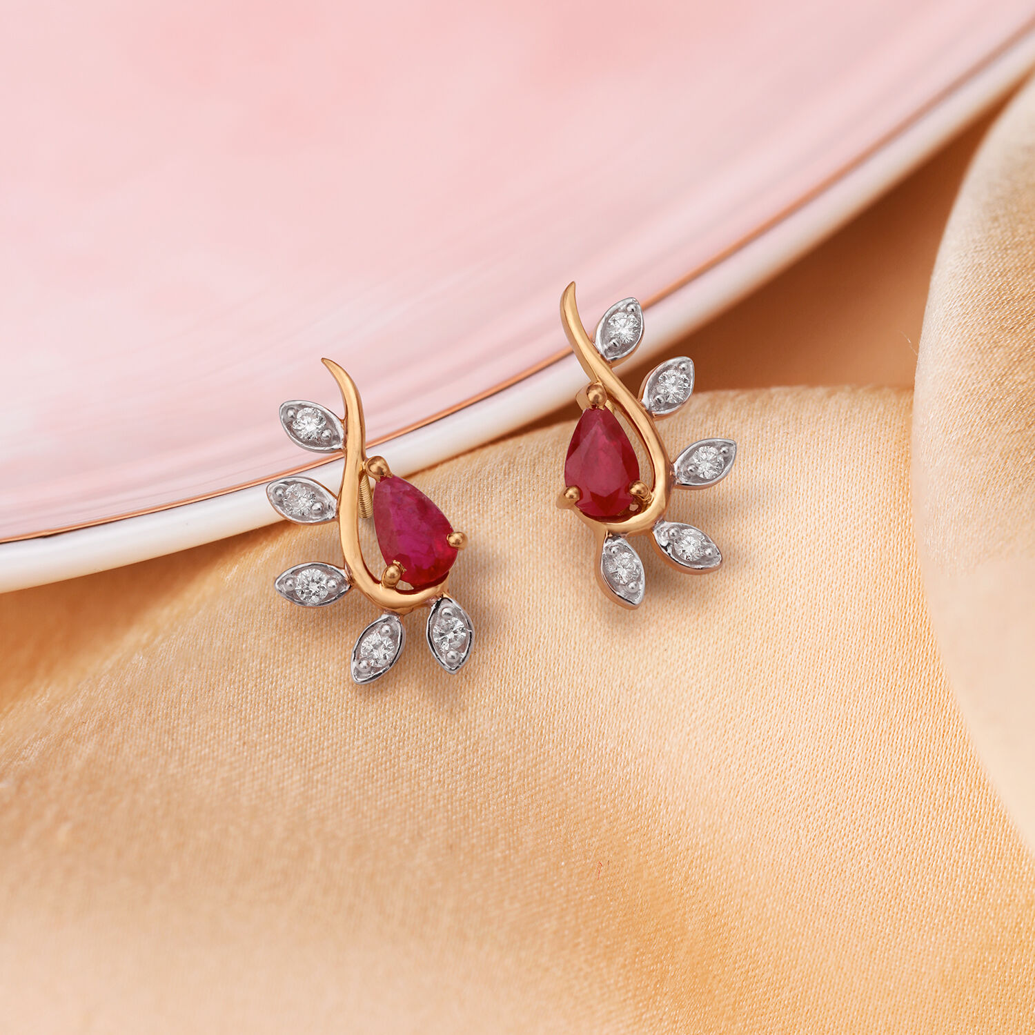 Ruby diamond sale drop earrings