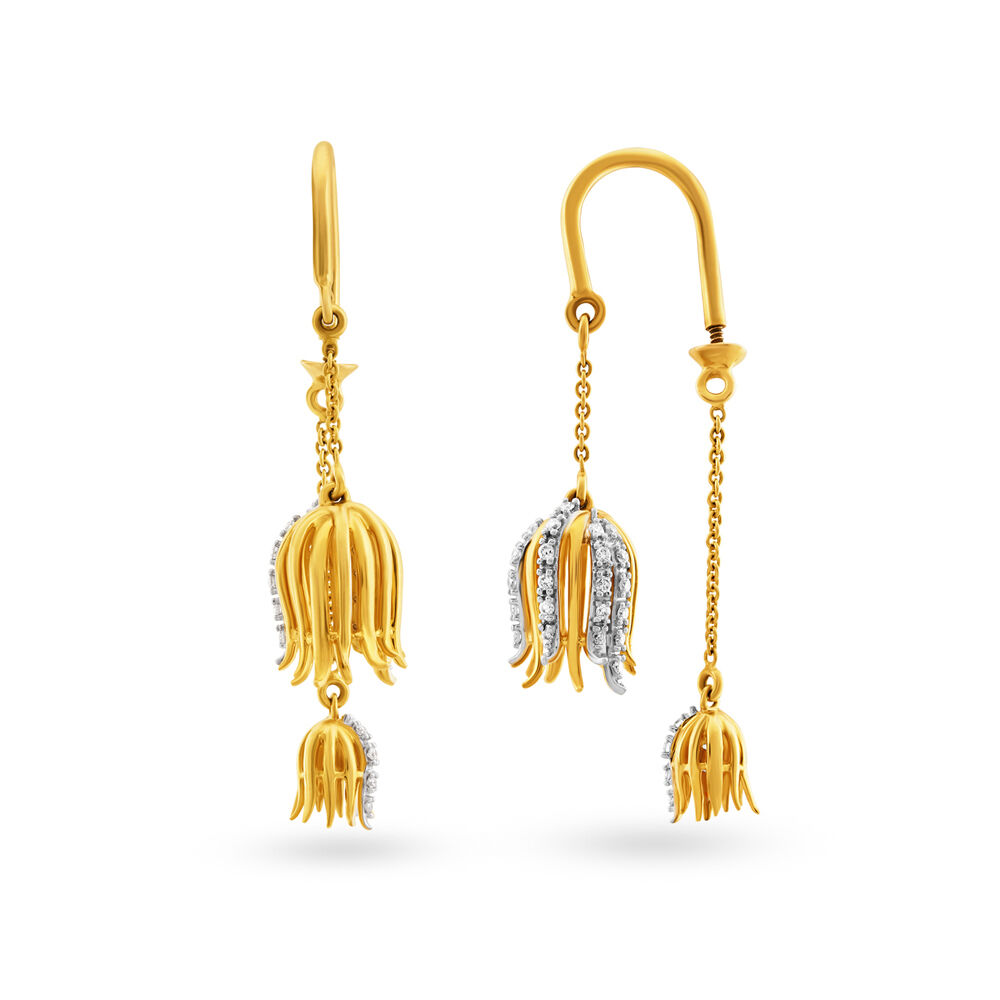22K Gold Layered Jhukmi Earrings - erfc24017 - 22Kt Gold Jhumki (Chandelier  earrings), designed in three tone color in combination with three layer