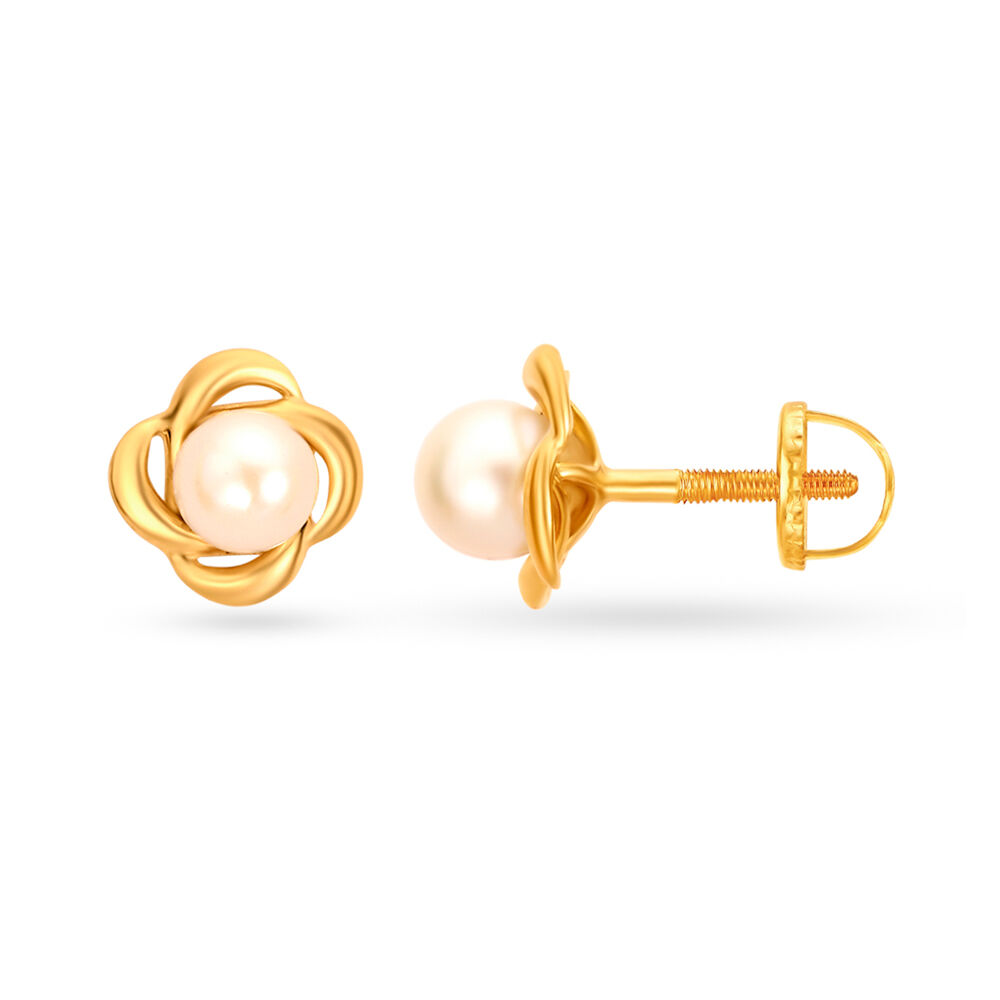 Mia AllRounders by Tanishq 14KT Yellow Gold Diamond And Pearl Stud Earrings  with SemiOrb Design  Mia