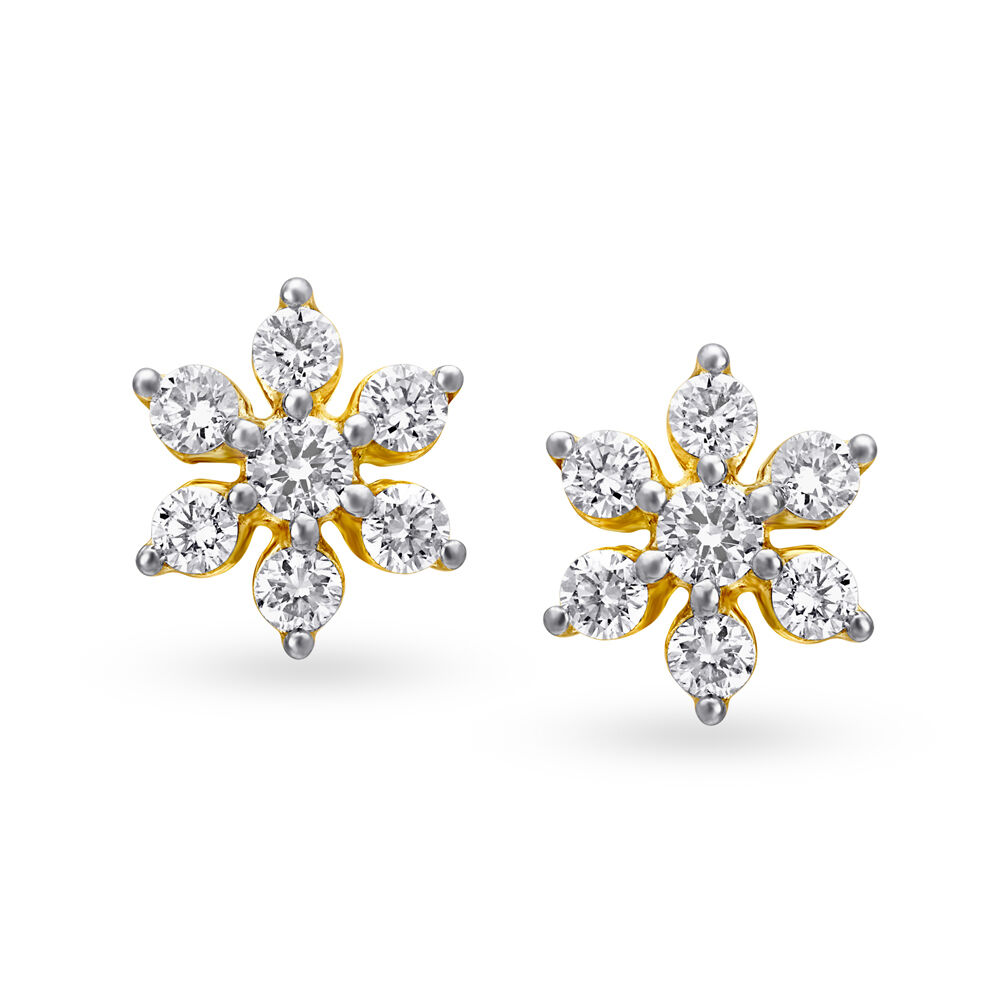 Brilliant Leaf Pattern Diamond Earrings in Yellow and White Gold