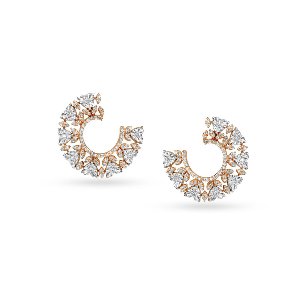 Chic Geometric Rose Gold and Diamond Bali Hoop Earrings