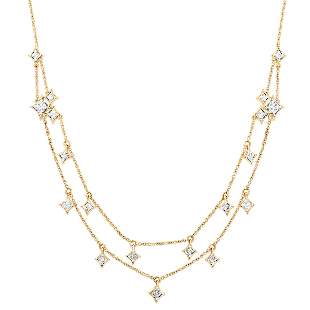 14 KT Yellow Gold Layered Petite Star Diamond Necklace