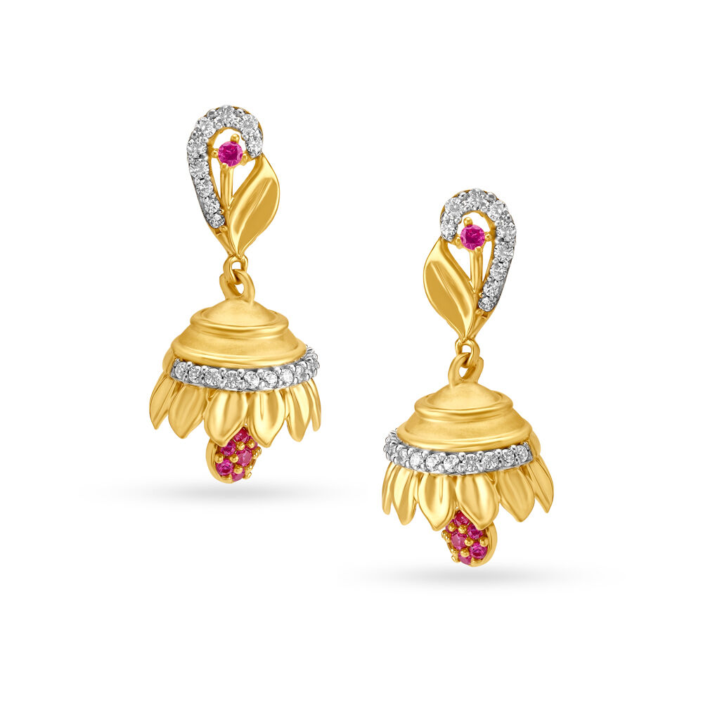 Exquisite Gold Jhumka Earrings with Floral Tops
