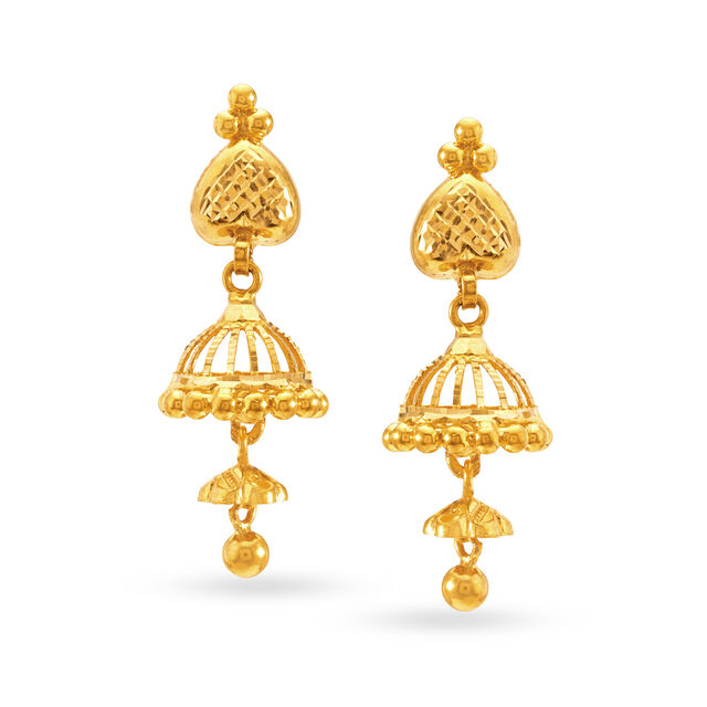 Alluring Jali Work Gold Drop Earrings