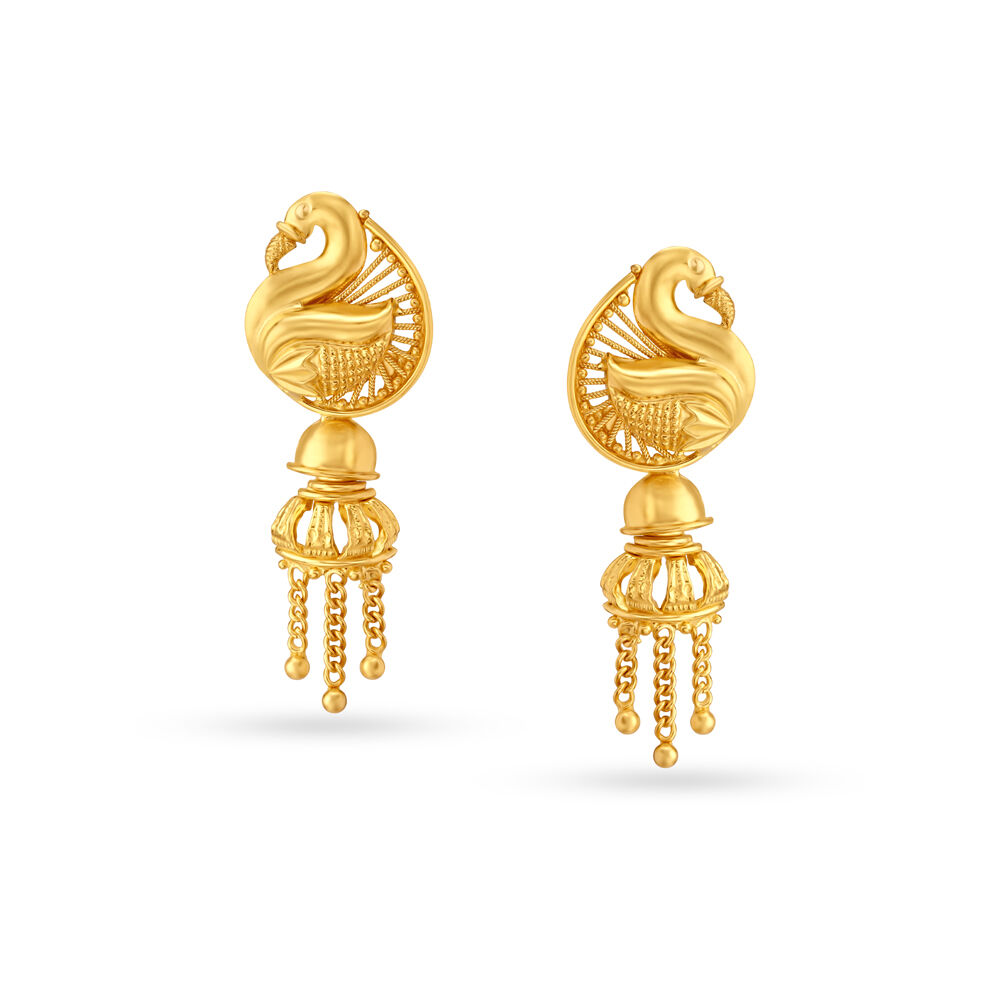 22K swan motif Gold Earrings | Goldlites Collection | PC Chandra Jewellers
