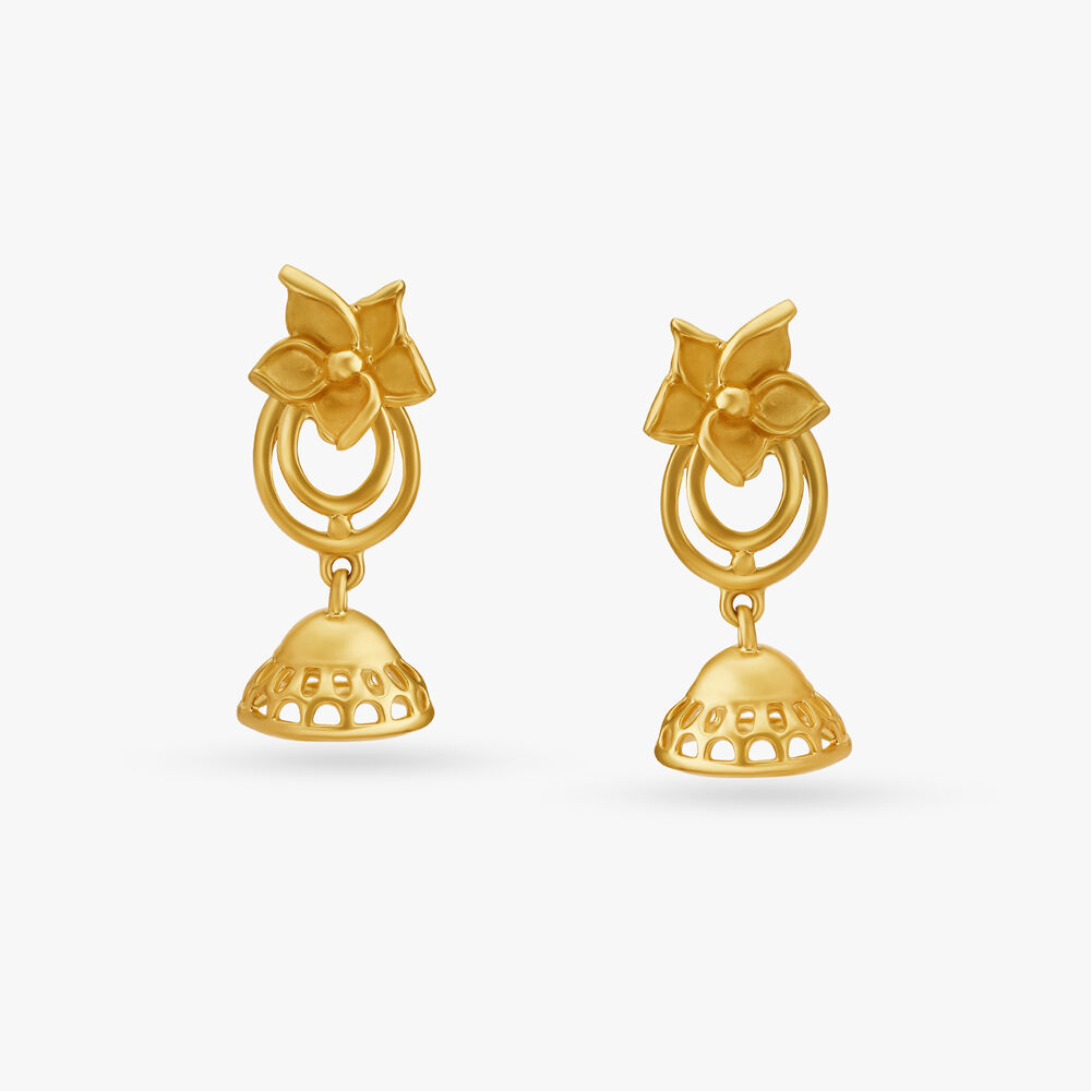 Magnificent Floral Top Gold Jhumka Earrings