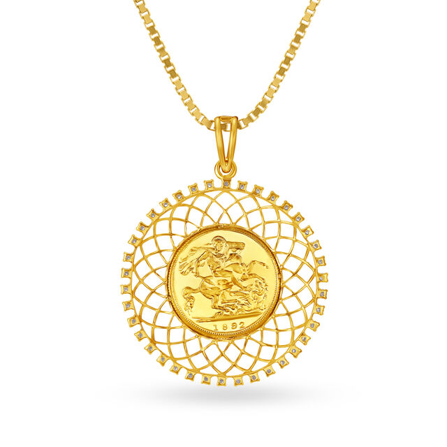 Ornate 18 Karat Yellow Gold And Diamond Vintage Queen Victoria Coin Pendant