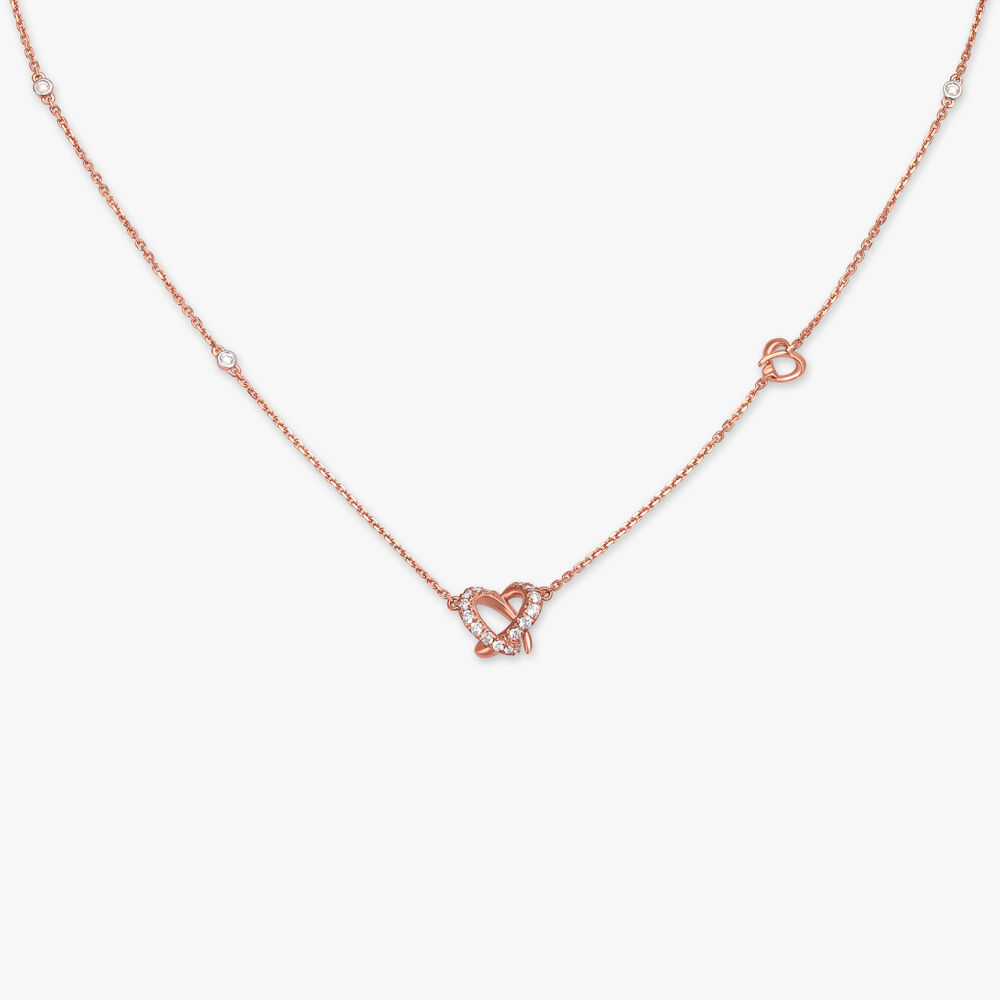 Genuine Diamond Hollow Heart Necklace in 14k Real Gold