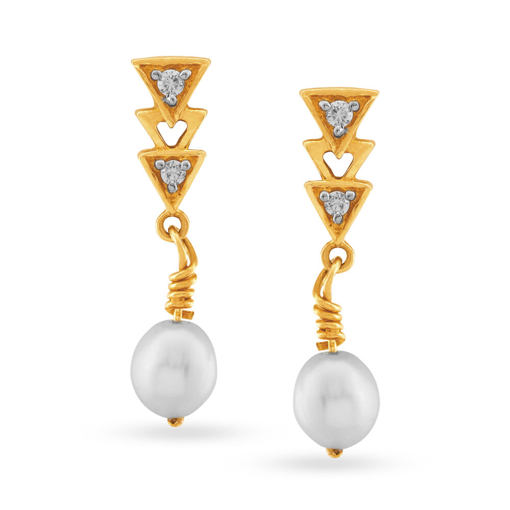 Stylish Pearl Drop Diamond Earrings