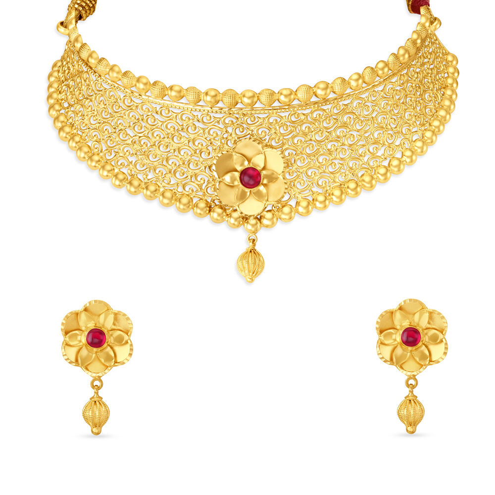 Grand Full Neck 2 Gram Gold Choker Necklace Bridal Collections Heart Design  NCKN3018
