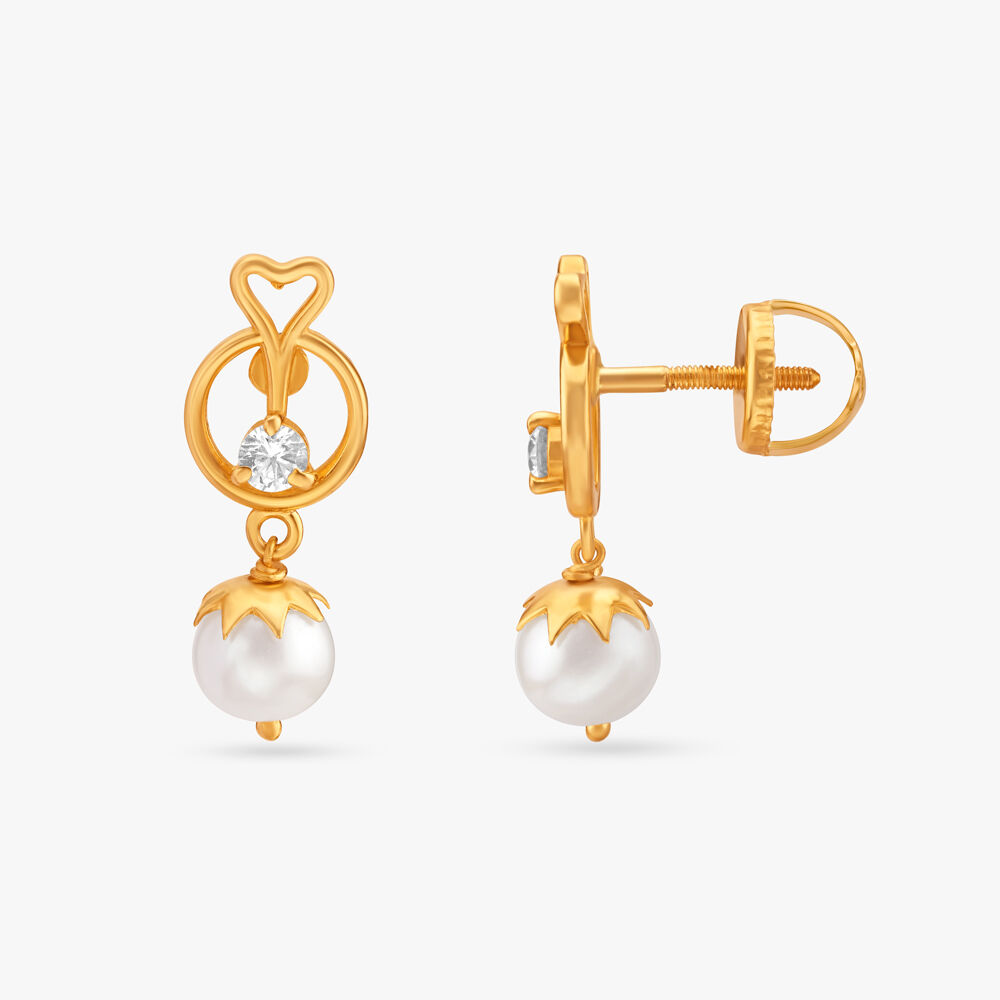 Ornamented 18 Karat Yellow Gold And Pearl Paisley Drop Earrings