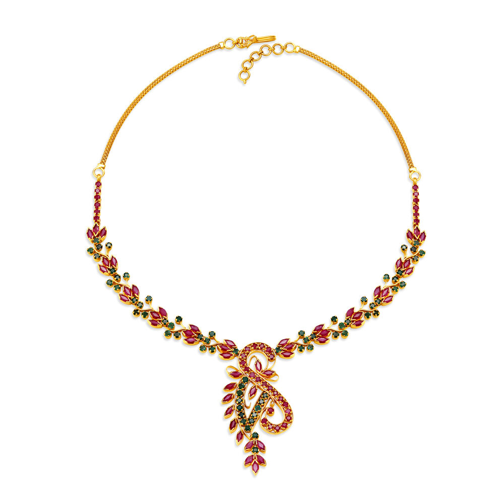 American Diamond Ruby Emerald White stone Necklace| CZ stone floral de – Indian  Designs