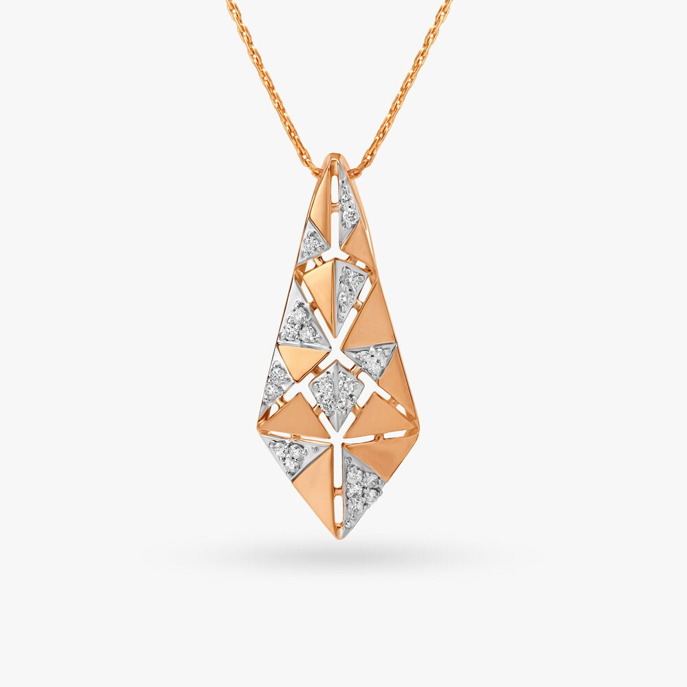 14kt Double Open Triangle Geometric Diamond Necklace