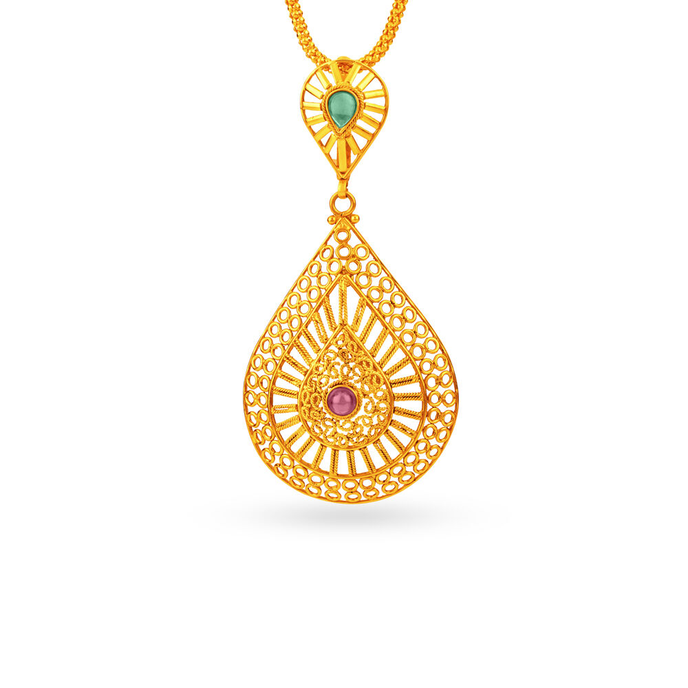Tanishq Light Weight Gold Pendant Set Designs With Weight & Price| Tanishq  Gold Earrings Designs - YouTube