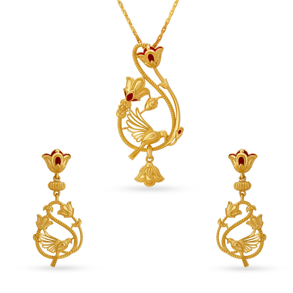 Elegant Gold Peacock Pendant and Earrings Set
