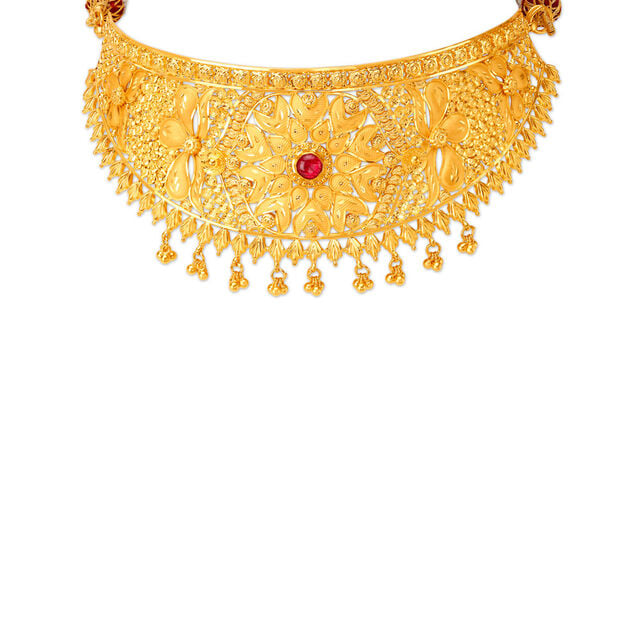 Enchanting Gold Choker Necklace Set with Kolkata Work