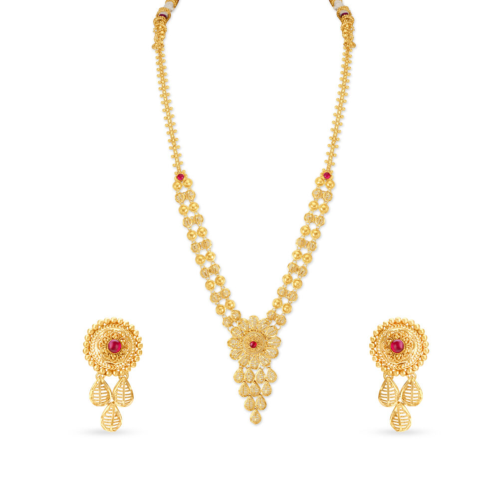 Breathtaking Gold Stamp Filigree Necklace Set