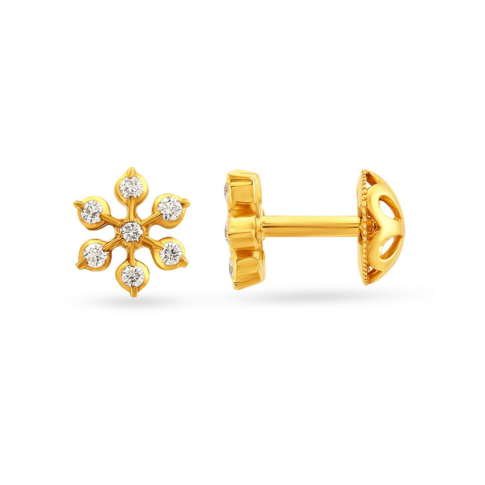 Adorable 22 Karat Gold And Diamond Floral Stud Earrings