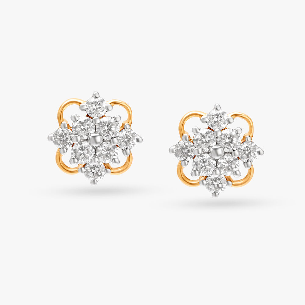 Striking Floral Diamond Stud Earrings