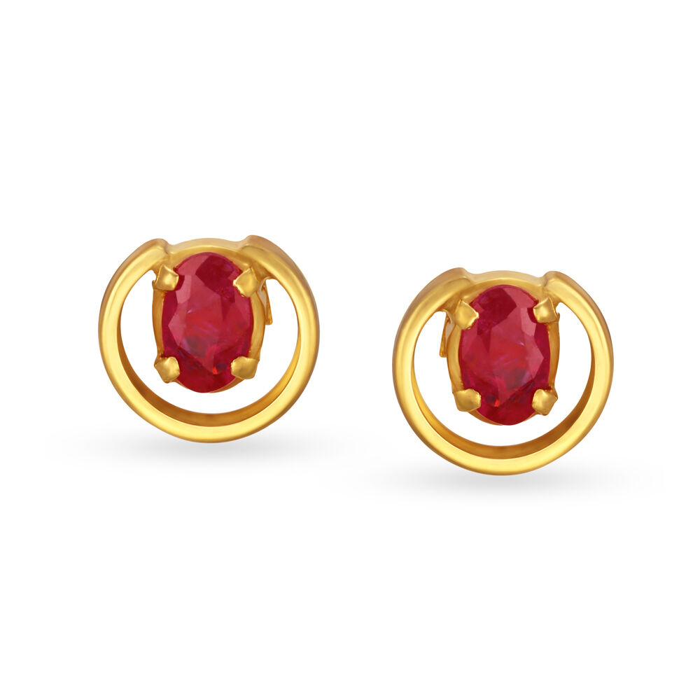 Ruby gemstone diamond 18k yellow gold stud earrings jewelry manufacturer