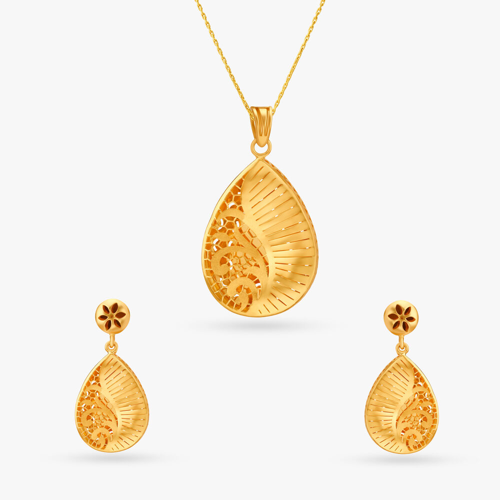 Surreal Gold and Cubic Zirconia Pendant and Earrings Set