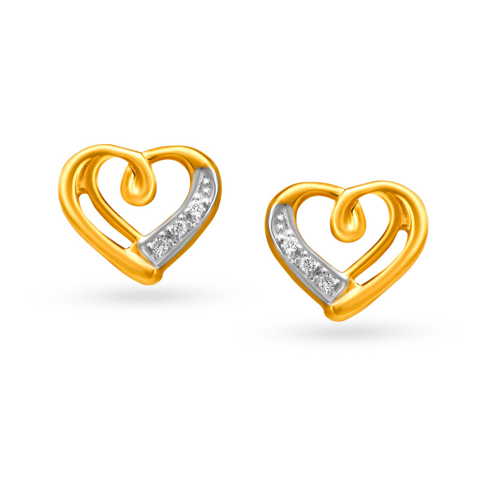 Gold Finish Double Heart Shaped Earrings Design by Papa dont preach by  Shubhika Accessories at Pernias Pop Up Shop 2023