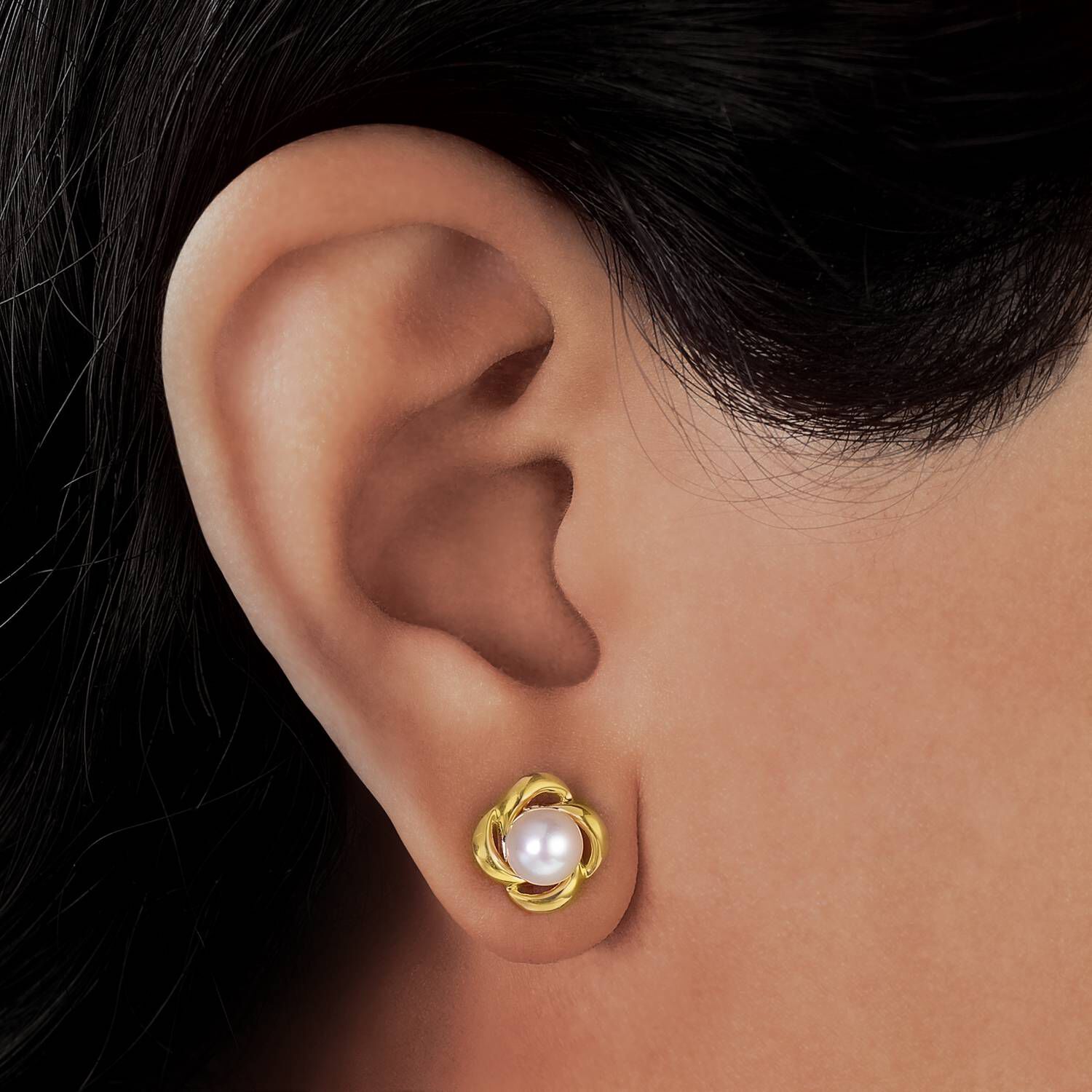 Contemporary Diamond with Pearls Stud Earrings  Mia