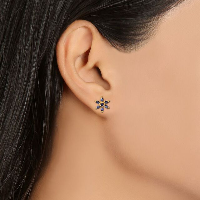 Ethereal 18 Karat Yellow Gold And Sapphire Floral Studs,,hi-res image number null