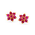 Appealing 18 Karat Yellow Gold Ruby-Embellished Petals Stud Earrings,,hi-res image number null