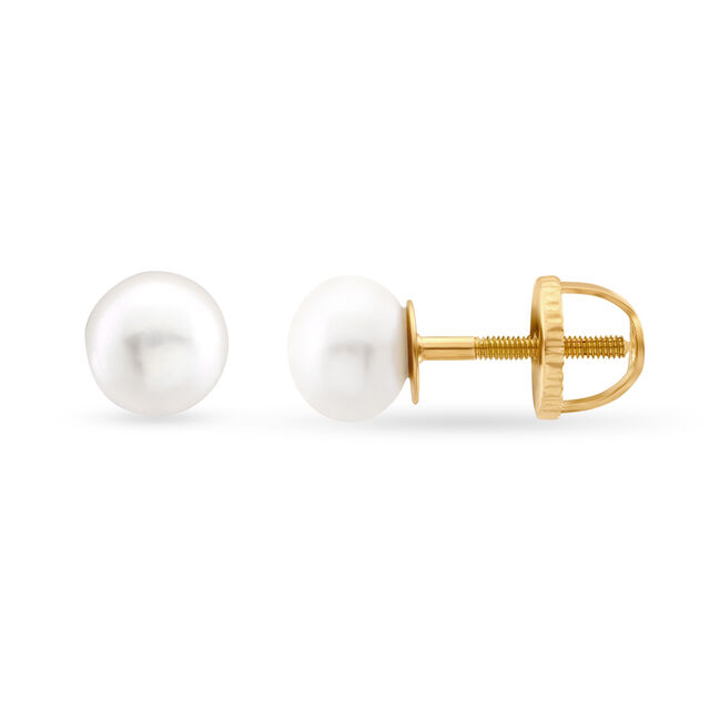 Beaming Button Pearl Stud Earrings,,hi-res image number null