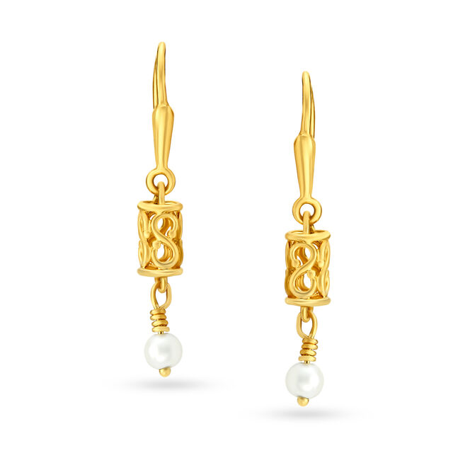 Aesthetic 18 Karat Yellow Gold And Pearl Cylindrical Drops,,hi-res image number null