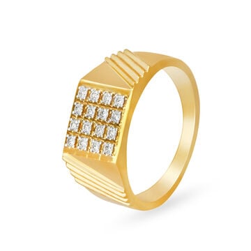 Bold 18 Karat Yellow Gold And Diamond Finger Ring