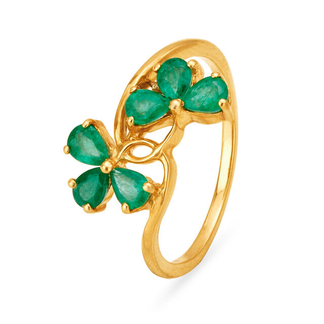 Entrancing 18 Karat Gold And Emerald Clover Ring,,hi-res image number null