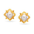 Splendid 18 Karat Yellow Gold And Pearl Square Studs,,hi-res image number null