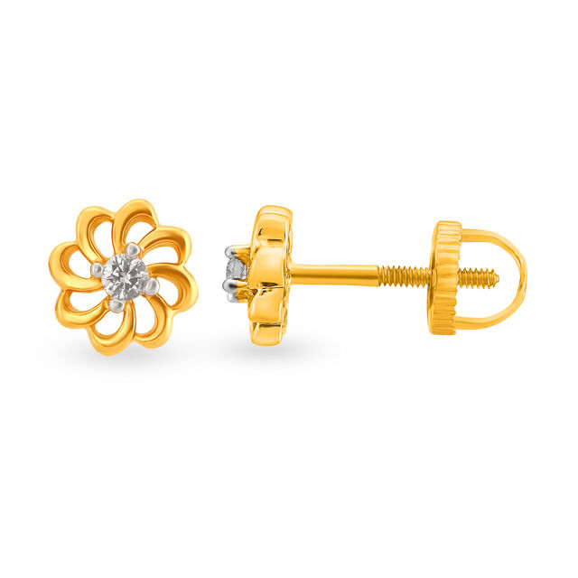 Dazzling Floral Gold and Diamond Stud Earrings,,hi-res image number null
