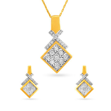 Geometric Elegant Diamond Pendant and Earrings Set