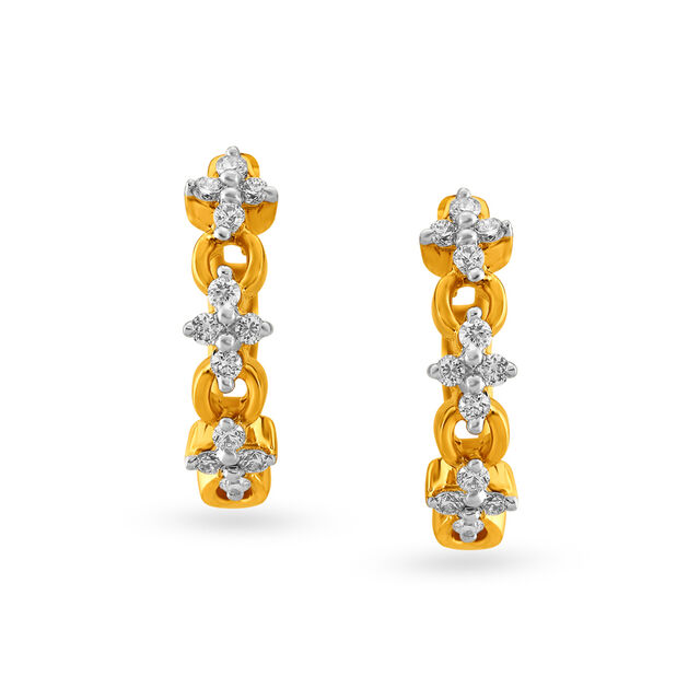 Floral Link Style Diamond Hoop Earrings,,hi-res image number null