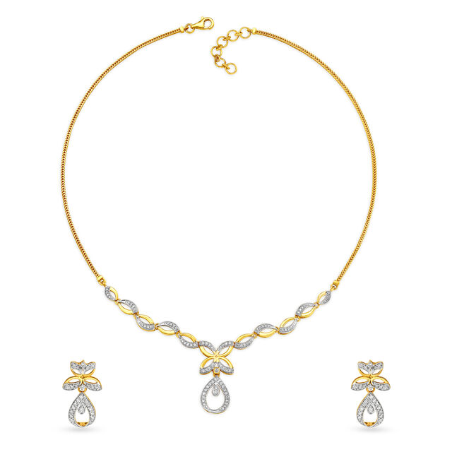 Floral Teardrop Diamond Necklace Set image number null