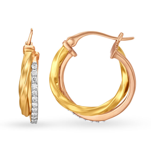 Stylish 18 Karat Yellow And Rose Gold And Diamond Twined Hoops,,hi-res image number null