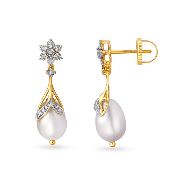 Enchanting Floral Diamond Drop Earrings in Yellow and White Gold,,hi-res image number null
