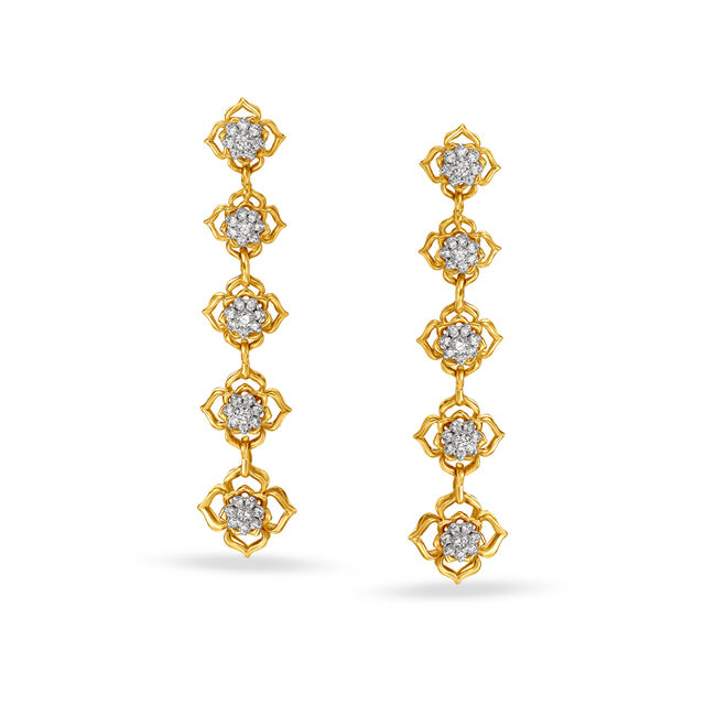 Impressive Floral Elongated Diamond Drop Earrings,,hi-res image number null