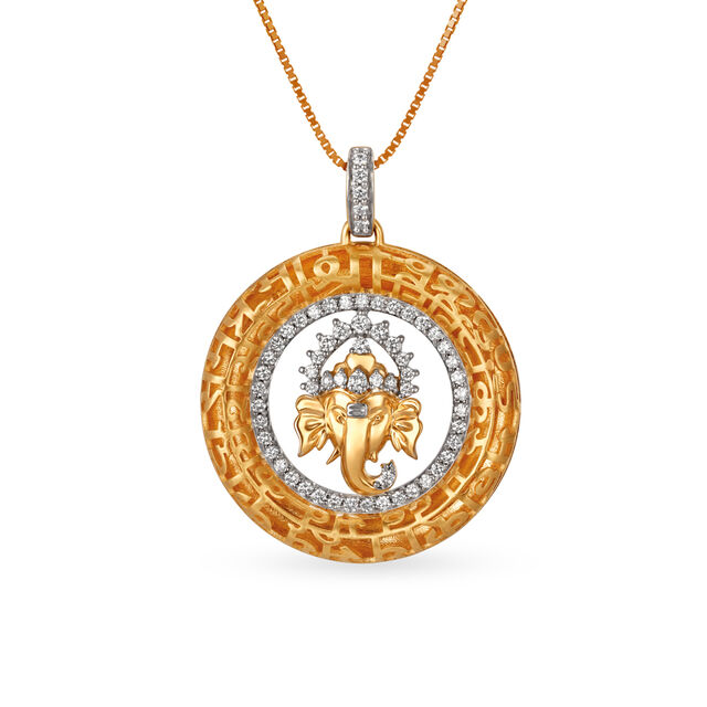 Auspicious 18 Karat Yellow Gold And Diamond Ganesha Pendant,,hi-res image number null