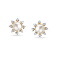 Impressive Button Shaped Diamond Stud Earrings with Rock Crystal,,hi-res image number null