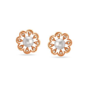 Floral Diamond Stud Earrings With Rock Crystal