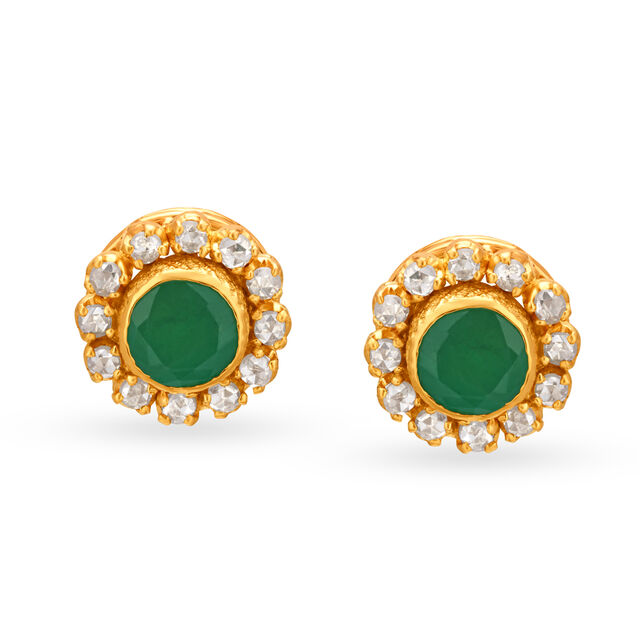 Majestic Traditional Stud Earrings with Chakri Diamonds and Emeralds,,hi-res image number null