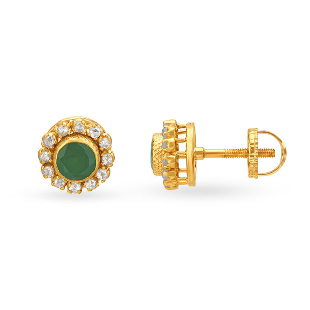 Majestic Traditional Stud Earrings with Chakri Diamonds and Emeralds,,hi-res image number null